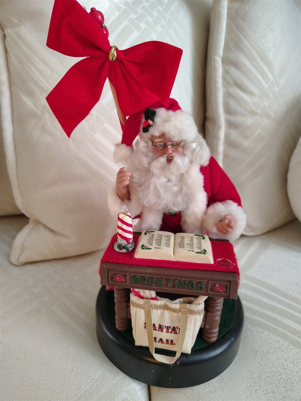 Santa at Desk Christmas Figurine Writing List Large Red Bow